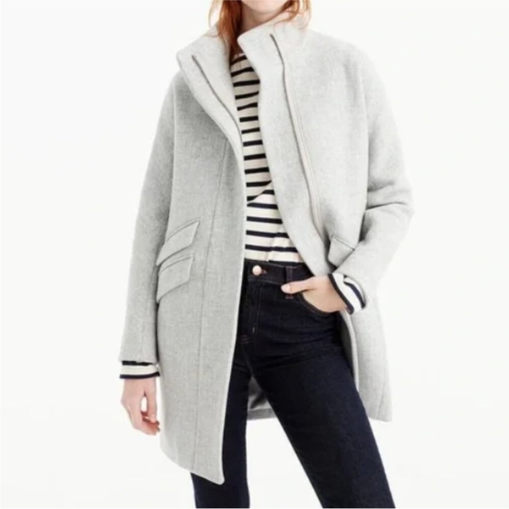 J.Crew Italian Stadium Cloth Coat 4 Gray Nello Gori Wool Zip Funnel Neck